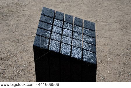 Black Gabbro Stone Prism. It Stands In The Park And Is Bevelled And Polished. If It Gets Wet, Can Pl