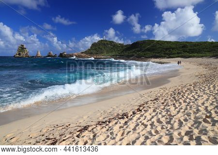Guadeloupe Beach Landscape. Anse Des Chateaux Sandy Beach Scenic View.