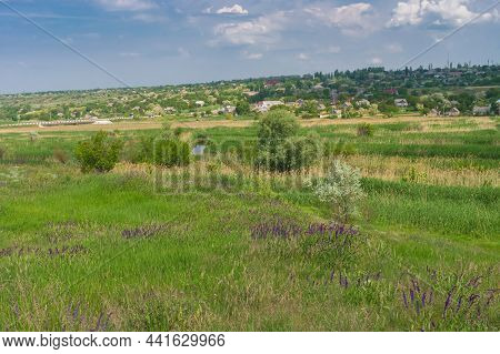 Spring Landscape With With Water Medow Along Konka River (left Tributary Of The Dnieper) In Village 