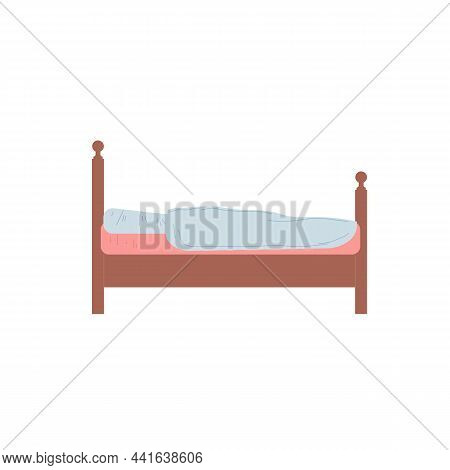 Vector Flat Cartoon Bed With Pillow And Blanket Isolated On Empty Background-modern Furniture, Bedro