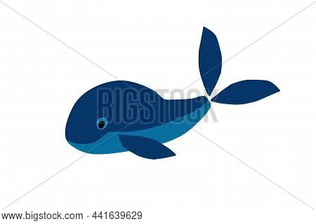 Cartoon Whale. Childish Paper Collage Style. Vector Hand Drawn Illustration On White Background. Cut