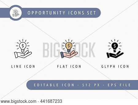 Opportunty Icons Set Editable Stroke Vector Illustration. Business Goal Plan Symbol. Icon Line Style