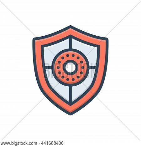 Color Illustration Icon For Shield Safeguard Aegis Escutcheon Bulwark Defense Security Protection Co