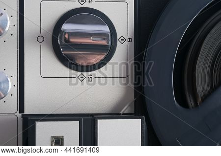 Close-up Of A Retro Tape Recorder Switch With A Coil