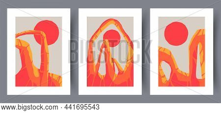 Printable Wall Art Vector Poster Set. Hand Drawn Minimalism Design For Scandinavian Interior.