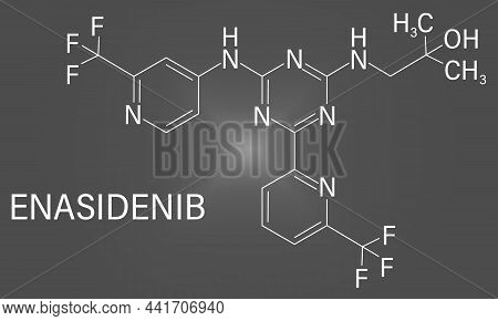 Enasidenib Cancer Drug Molecule, Idh2 Inhibitor. Skeletal Formula.