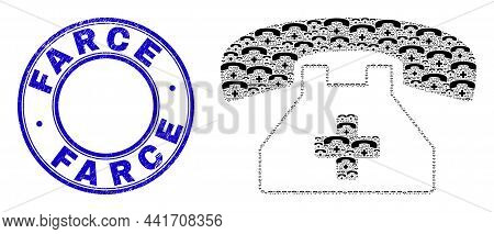 Vector Medical Phone Icon Collage Is Done Of Scattered Self Medical Phone Items. Farce Textured Blue