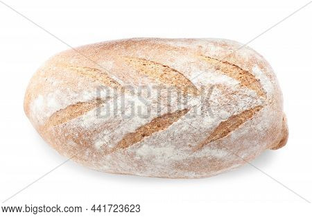 Loaf Of Tasty Wheat Sodawater Bread Isolated On White, Top View