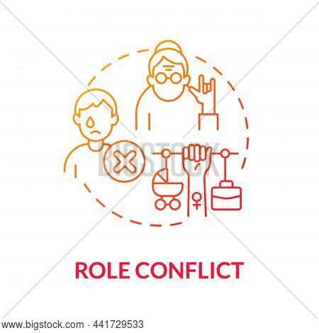 Social Role Conflict Red Gradient Concept Icon. Contradictory Person Type. Social Participation. Peo