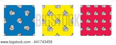 A Set Of Seamless Vector Patterns From Black And White Houses In The Style Of Doodles.