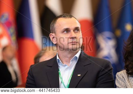 Kyiv, Ukraine - Nov. 27, 2021: Oleg Sentsov On Kyiv Security Forum. The Main International Forum Of 
