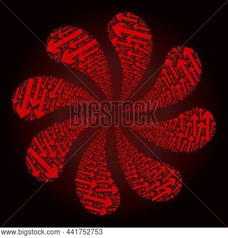 Red Ccw Rotation Arrow Icon Centrifugal Cluster Turbine Salute Composition On Red Dark Gradient Back