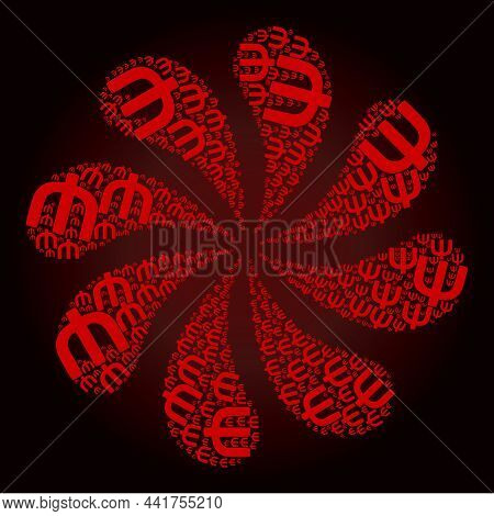 Red Psi Greek Symbol Icon Twirl Twist Flower Fireworks Shape On Red Dark Gradient Background. Flower