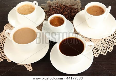 Sortiment af forskellige varm kaffe drikke tæt op