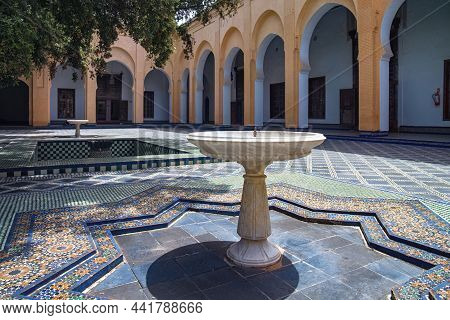 Fez, Morocco - June 02, 2017: The Courtyard Of The Dar Batha. The Former Royal Palace, Was Built By 