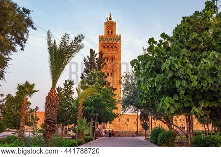 Marrakesh, Morocco - June 03, 2017: Koutoubia Mosque In The Medina Quarter Of Marrakesh, Morocco. It