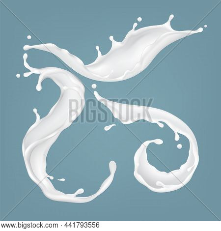 Milk Natural Tasty Breakfast Drink Set Vector. Milk Bio Refreshment Healthcare Beverage, Ingredient 