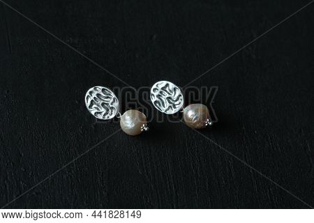 Jewelry Earrings From Natural White Kasumi Pearls And Silver. Author's Handmade Jewelry. Handmade Je