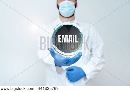 Writing Displaying Text Email. Business Showcase Sending A Commercial Message To A Group Of Showing 