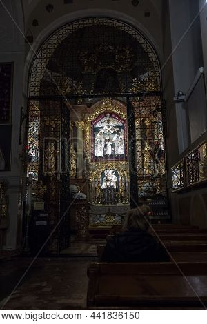 Kalisz, Poland, November 16, 2021: Evening Adoration Of The Blessed Sacrament In The Chapel Of St. J