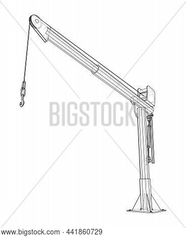 Davit Or Crane For Boat. 3d Illustration. Wire-frame Style