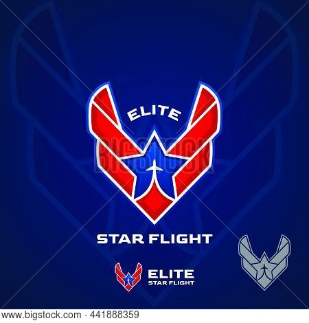 Illustration Vector Graphic Of Star, Airplane And Wing Logo Template. Good For Military Logo, Aviati