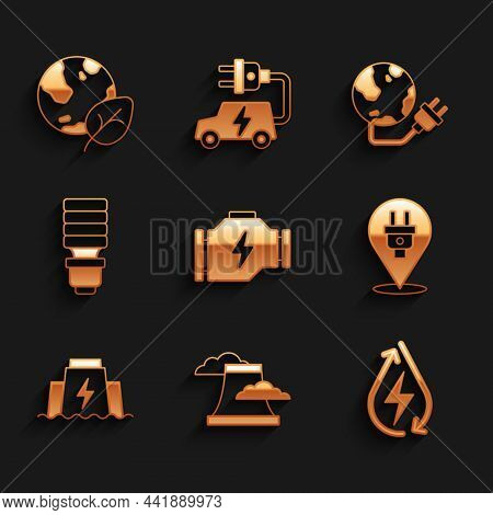 Set Check Engine, Nuclear Power Plant, Water Energy, Electric Plug, Hydroelectric Dam, Led Light Bul