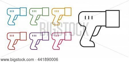 Set Line Scanner Scanning Bar Code Icon Isolated On White Background. Barcode Label Sticker. Identif