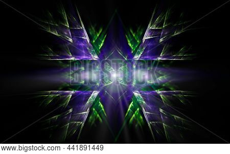 Abstract Illustration Computer Generated Fantastic Crystals Of Various Shapes And Shades On A Black