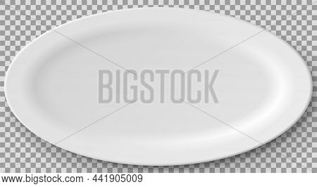 Empty White Porcelain Plate. Round White Plate Isolated On Transparent Background. Cookware, China, 