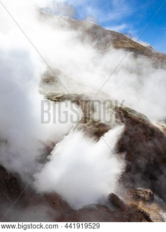 Volcanic Activity And Thermal Field With Geyser In The Valley Of Geysers On The Kamchatka Peninsula.