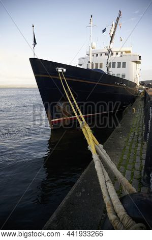 Ship Anchor Line Rope Tied To Anchor At Sea Port In Greenock