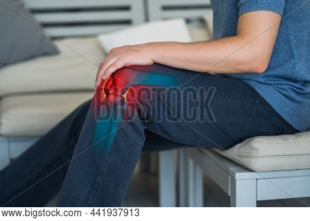 Knee Pain, Man Suffering From Osteoarthritis At Home