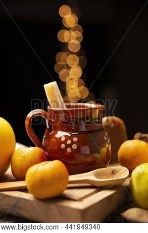 Ponche De Frutas. Christmas Fruit Punch Is An Infusion That Is Consumed In Mexico, Traditionally Dur