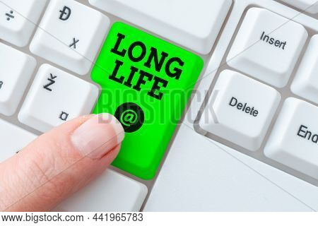 Text Caption Presenting Long Life. Word Written On Able To Continue Working For Longer Than Others O