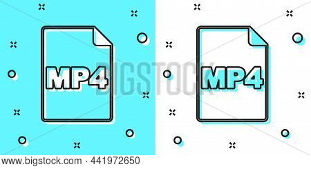 Black Line Mp4 File Document. Download Mp4 Button Icon Isolated On Green And White Background. Mp4 F
