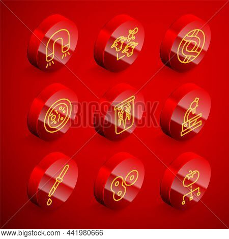 Set Line Magnet, Cloning, Dna Symbol, Petri Dish With Bacteria, Experimental Animal, Microscope, Pip