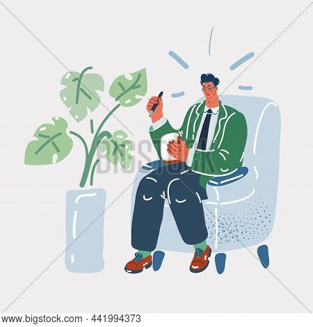 Vector Illustration Of Psychoanalyst Man Sitting In Armchair