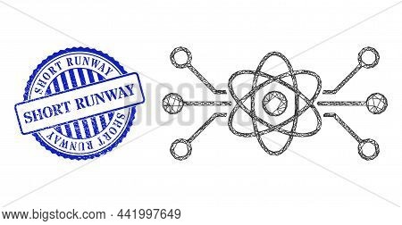 Vector Net Quantum Circuit Carcass, And Short Runway Blue Round Scratched Seal Print. Crossed Carcas
