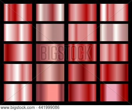 Red Metallic Gradients. Bronze Foil Shine Texture. Vector Foil Template. Luxury Bright Plate
