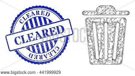Vector Net Mesh Trash Can Frame, And Cleared Blue Round Scratched Stamp Seal. Linear Frame Net Symbo