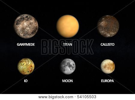 Jupitermoons, The Earth Moon And Titan