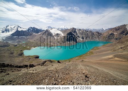 View of alpine mountain lake Ala-Kul