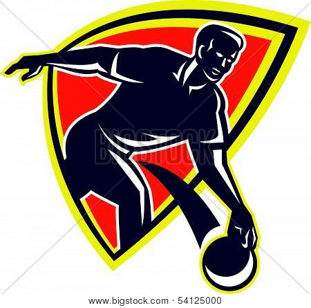 Bowler Throw Bowling Ball Shield Retro