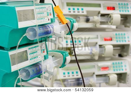 Several syringe pumps in intensive care unit