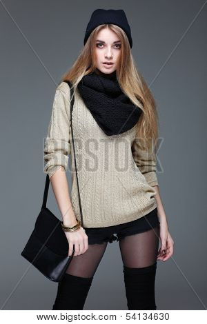 A photo of beautiful girl is in fashion style, glamour