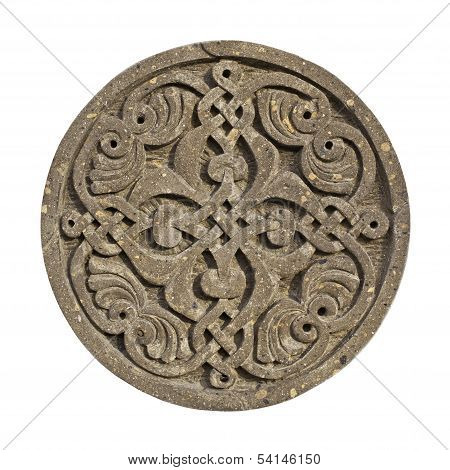 Medieval armenian ornament on cross-stone isolated on white