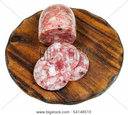 Meat Headcheese On Wooden Cutting Board