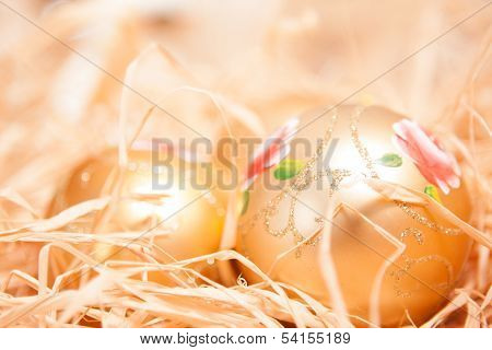 Christmas  Background With Boll And Strow In Gold
