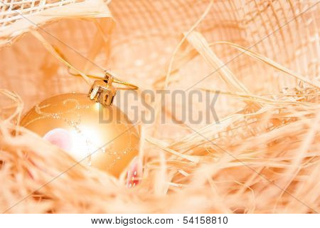 New Year  Background With Boll And Strow In Gold
